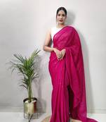 Rani Colour Crochet Work Georgette Saree WITH UN-STITCHED BLOUSE