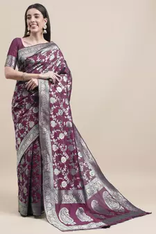 Purple woven  Art Silk saree with blouse