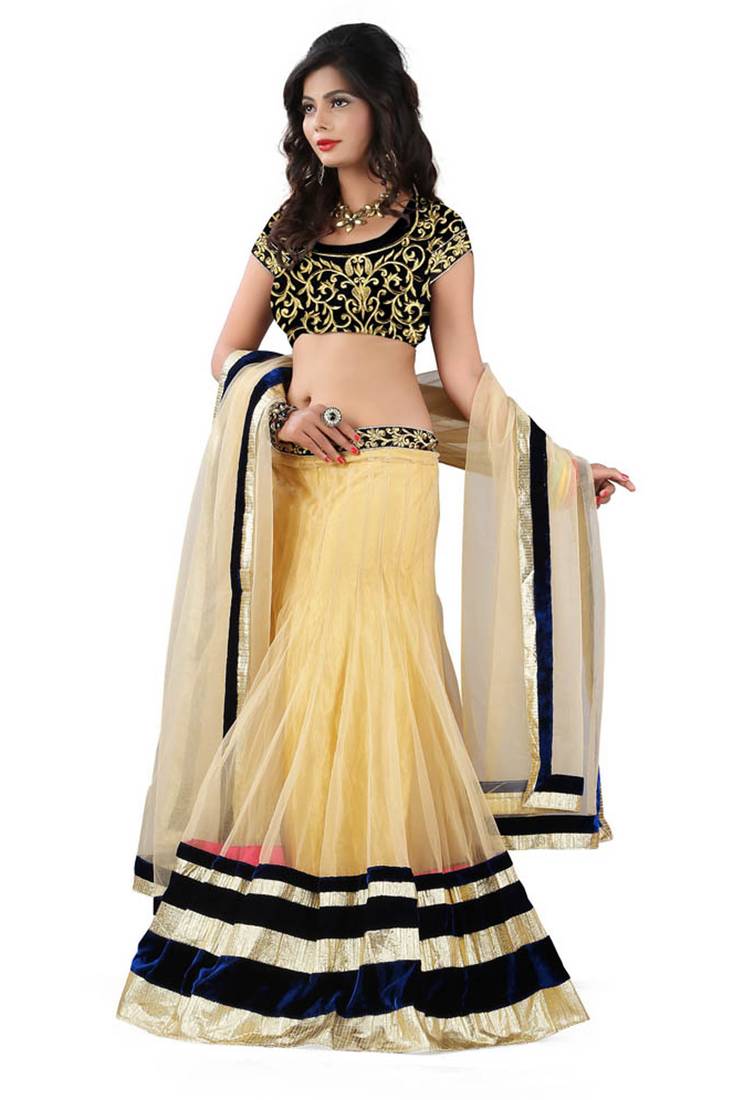 Cream embroidery net unstitched navratri-lehenga-chaniya-choli