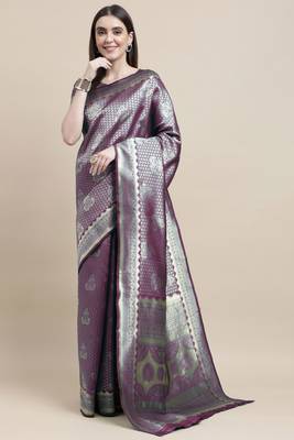 Purple Woven Art Silk Saree With Blouse 1