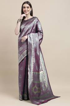 Purple Woven  Art Silk Saree With Blouse