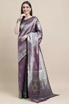 Purple Woven  Art Silk Saree With Blouse