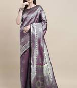 Purple Woven Art Silk Saree With Blouse