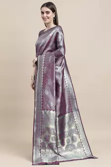 Purple Woven Art Silk Saree With Blouse