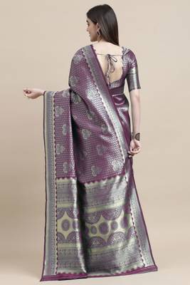 Purple Woven Art Silk Saree With Blouse 3
