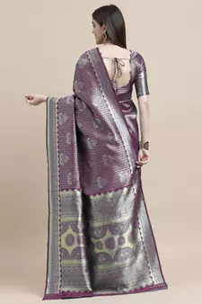Purple Woven Art Silk Saree With Blouse