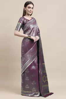 Purple Woven Art Silk Saree With Blouse