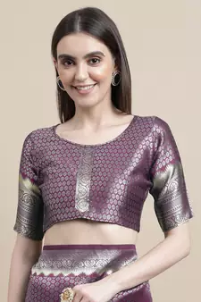 Purple Woven Art Silk Saree With Blouse
