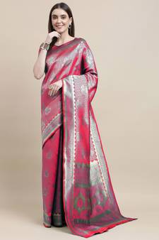 Pink woven  Art Silk saree with blouse