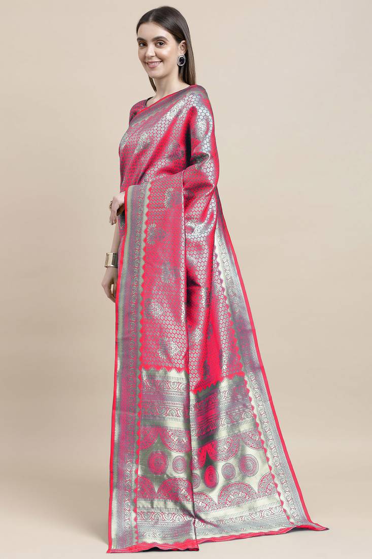 Pink woven  Art Silk saree with blouse