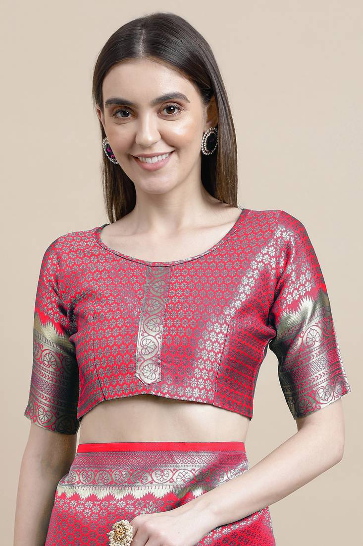 Pink woven  Art Silk saree with blouse