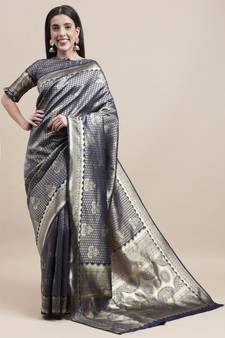 Blue Woven  Art Silk Saree With Blouse