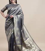 Blue Woven Art Silk Saree With Blouse