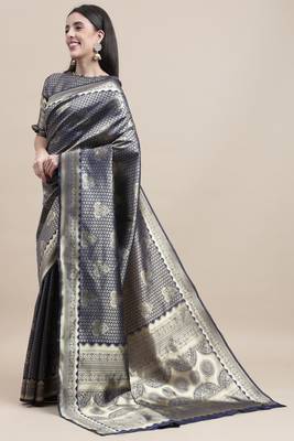 Blue Woven Art Silk Saree With Blouse 2