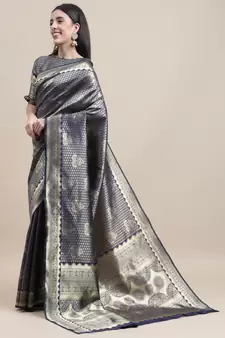 Blue Woven Art Silk Saree With Blouse