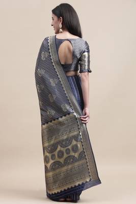 Blue Woven Art Silk Saree With Blouse 3