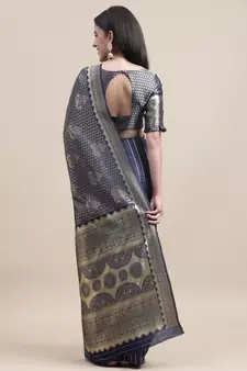 Blue Woven Art Silk Saree With Blouse