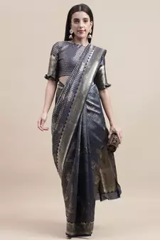 Blue Woven Art Silk Saree With Blouse
