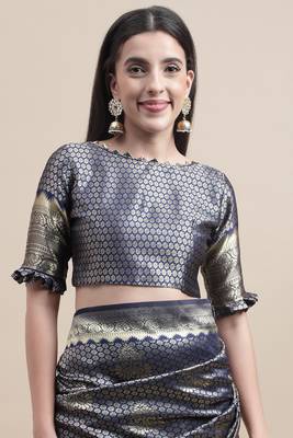 Blue Woven Art Silk Saree With Blouse 5