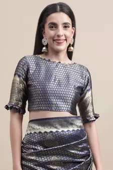 Blue Woven Art Silk Saree With Blouse