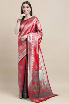 Red Woven  Art Silk Saree With Blouse