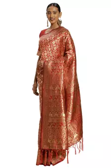 Navy Blue Woven  Art Silk Saree With Blouse