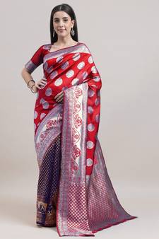 Multicolor woven Foux  kanjivaram Art Silk saree with blouse