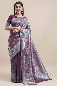 Purple woven Foux  kanjivaram Art Silk saree with blouse