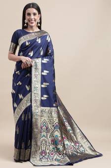 Blue woven Foux  kanjivaram Art Silk saree with blouse