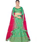 Green embroidered satin semi stitched lehenga