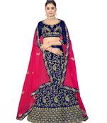 Blue embroidered satin semi stitched lehenga