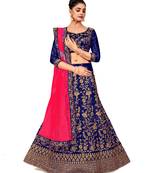 Blue embroidered satin semi stitched lehenga