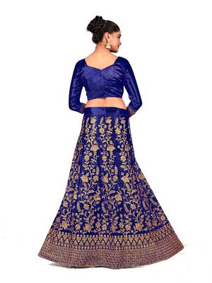 Blue embroidered satin semi stitched lehenga 3