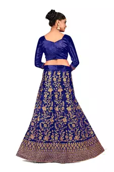 Blue embroidered satin semi stitched lehenga