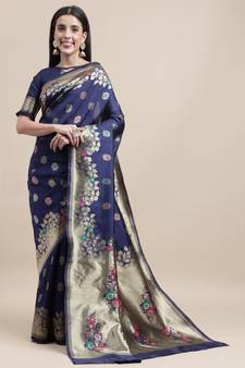 Blue woven Foux  kanjivaram Art Silk saree with blouse