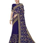 Navy blue embroidered georgette saree with blouse