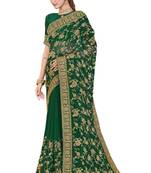 Green embroidered georgette saree with blouse