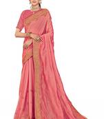 Pink embroidered silk saree with blouse