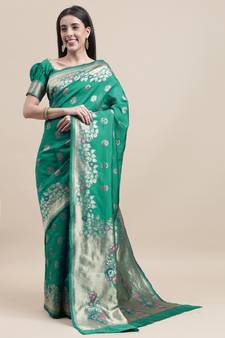 Green woven Foux  kanjivaram Art Silk saree with blouse
