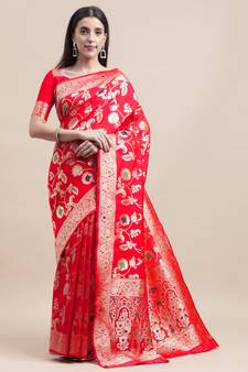 Red woven Foux  kanjivaram Art Silk saree with blouse