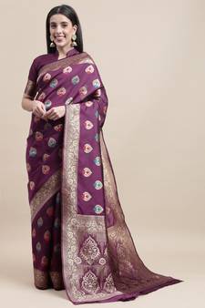 Purple woven Foux  kanjivaram Art Silk saree with blouse
