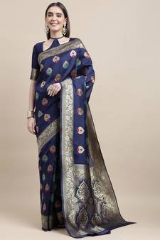 Blue woven Foux  kanjivaram Art Silk saree with blouse