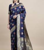 Blue woven Foux kanjivaram Art Silk saree with blouse