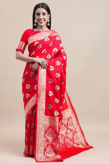 Red woven Foux  kanjivaram Art Silk saree with blouse