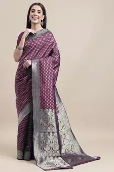 Purple woven Foux  kanjivaram Art Silk saree with blouse