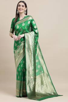 Green Woven  Art Silk Saree With Blouse