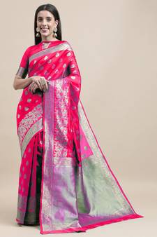 Pink Woven  Art Silk Saree With Blouse