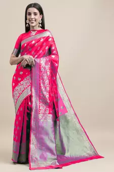 Pink Woven  Art Silk Saree With Blouse