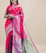 Pink Woven Art Silk Saree With Blouse