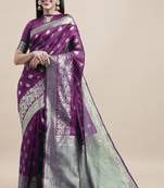 Purple Woven Art Silk Saree With Blouse
